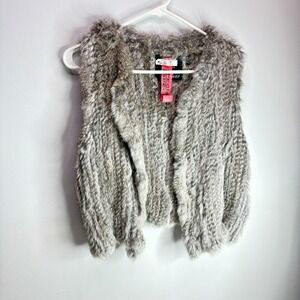 525 America Luxe Womens Grey Real Rabbit Fur Vest Vest Top Size M
